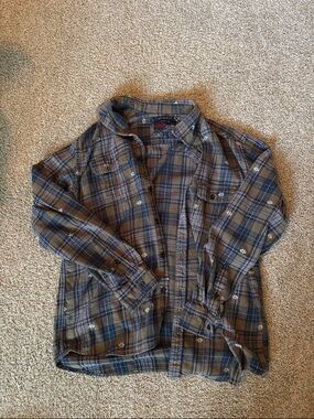 Old Navy Blue and Brown Plaid Button-Up Shirt